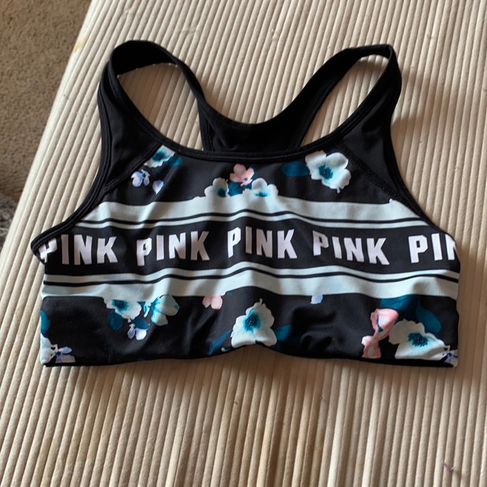 Pink, black/floral print, medium size
